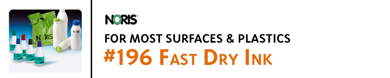 #196 Noris ink is very fast drying and excellent for stamping on nearly all non-porous surfaces including plastics, film, bags, metal, and more.